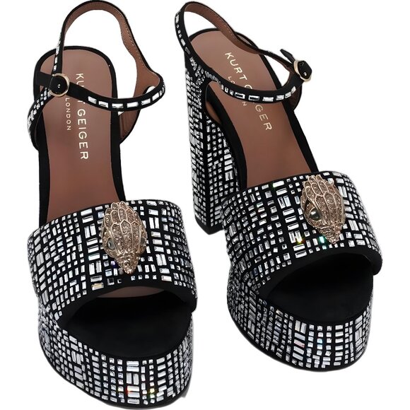 Kurt Geiger London Kensington Platform Sandals Black Sparkle Heels US 7.5 EU 38 - Picture 1 of 6